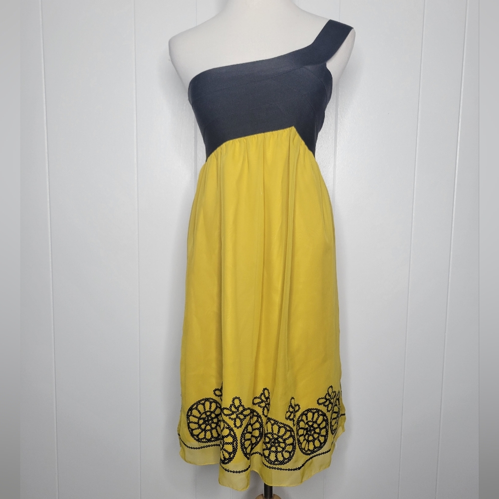 Max Studio One Shoulder Bandage Top Chiffon & Sequin Party Mini Dress MD